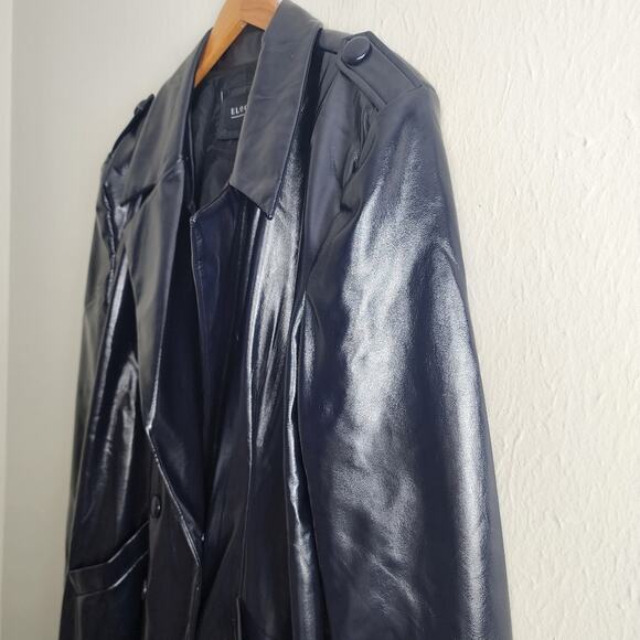 NWT Eloquii Faux Leather Longline Trenchcoat Black Double Breasted 14/16 - Picture 5 of 11